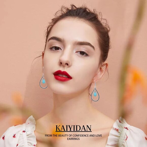 Turquoise Teardrop Shaped Vintage Long Summer Earring for Women Jewelry - Picture 10 of 10